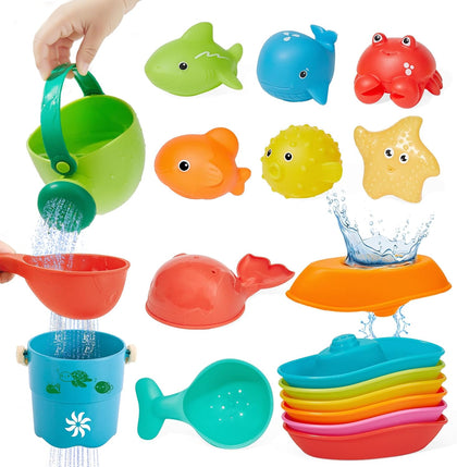 Baby Bath Toys for Kids Ages 1-3, 16PCS | Easy Clean Mold Free Bath Toys Toddlers 2-4 | Bathtub Pool Water Table Toys