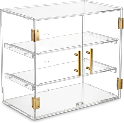 3-Tier Acrylic Bakery Display Case with Removable Trays, Clear Pastry Cabinet Countertop Bread Storage Box for