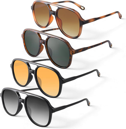 4 Pack Retro Polarized Aviator Sunglasses for Women Men | Square Oversized Sunglasses 70s 80s Vintage UV Protection