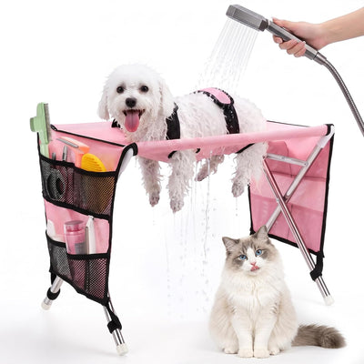 Dog Grooming Bath Hammock with Stand, Foldable for Small Dogs & Cats