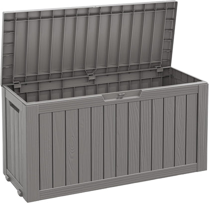 75 Gallon Outdoor Deck Box Waterproof, Large Storage Box for Patio, Resin Storage Bench Lockable for Garden Tools