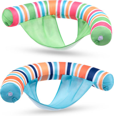 Inflatable Pool Floats Chairs Adults, 2 Packs Floating Noodle Chair with Stripes Design Soft Fabric Covered with