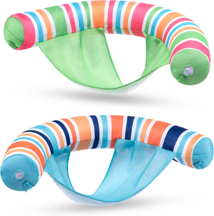 Inflatable Pool Floats Chairs Adults, 2 Packs Floating Noodle Chair with Stripes Design Soft Fabric Covered with