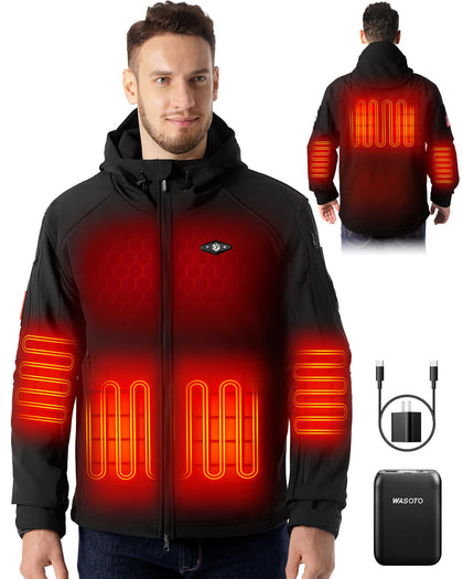 Heated Jackets for Men with 18400mAh Battery Pack Included Windproof Waterproof with Foldable Hood for