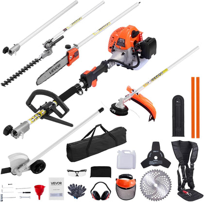 Gas Hedge Trimmer, 2 Cycle Gas Power Handheld Trimmer, 7-in-1 26cc Weed Eater with Extension Pole & Protective Gear