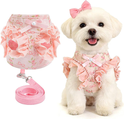 Small Dog Harness and Leash Set Soft Breathable Mesh No Pull Puppy Harness with Bowknot Adjustable Cute Pink Dog Vest