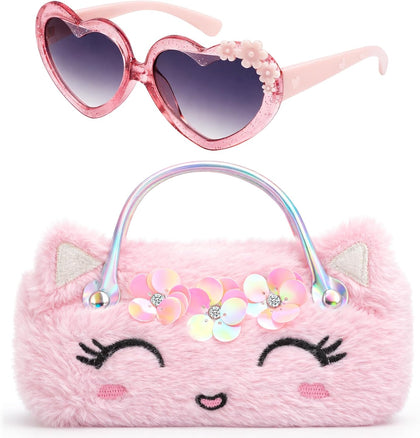 Unicorn Kids Sunglasses with Eyeglass Case, Portable Hard Sunglasses Pouch with Handle UV Protection