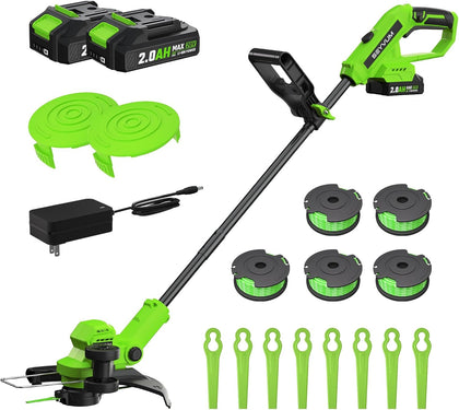String Trimmer, 20V 12-inch Cordless Weed Trimmer with Auto Line Feed, 2 X 2.0Ah Battery Powered Lawn Edger with 5