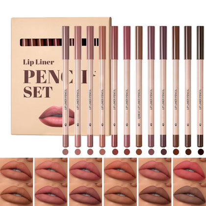 12 Colors Cream Lip Liner Pencil Set,Rich Waterproof Matte Long Lasting Color Lip Liner Pack,Longwear Smooth