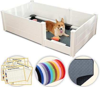 72"x 40" Whelping Box Kit for Dogs, Perfect for 2-6 Puppies’ Growth Period, White