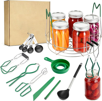 Canning Supplies Starter Kit,Canning Tools Set-9 Piece with Rack,Funnel, Ladle, Measuring Spoons,Jar Lifter, Bubble
