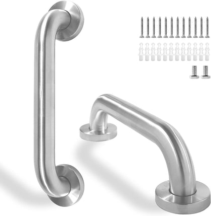Shower Grab Bar, 2 Pack 12 Inch Brushed Nickel Bathroom Safety Bar, 1.25" Diameter 304 Stainless Steel Grab Bars for