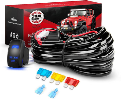 Nilight 10014W LED Light Bar Wiring Harness Kit 14AWG Heavy Duty 12V 5Pin Rocker Laser On Off Waterproof Switch Power Relay Blade Fuse-1 Lead, 2 Years Warranty