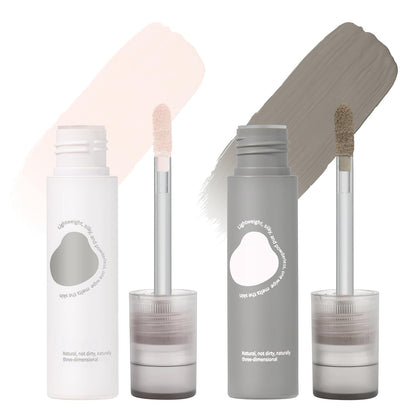 2 Pcs Cool Toned Grey Liquid Contour and Highlighter Stick, Cold Gray Cream Bronzer Blendable & Smooth Matte Finish