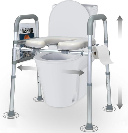 Raised Toilet Seat with Handles, Toilet Seat Risers for Seniors Width and Height Adjustable Raised Toilet Seat with