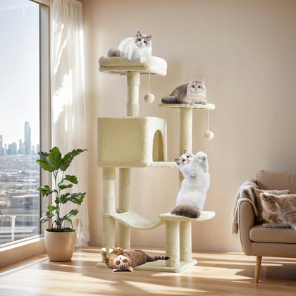 44 Inch Cat Tree Tower, Cat Climbing Tower with Natural Sisal Scratching Posts, Hammock, Pet Condo for Indoor Cats