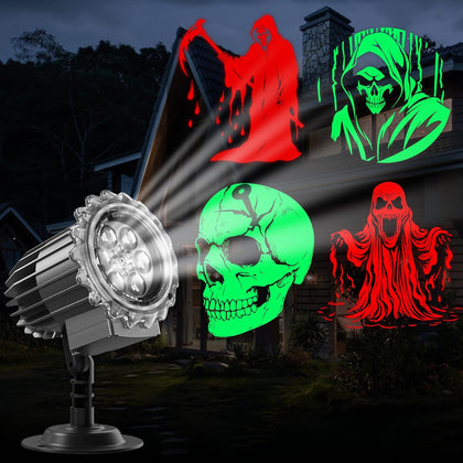 Halloween Projector Lights Outdoor, 3D Skull Ghost Halloween Decorations Outdoor Projector Lights for Indoor Window