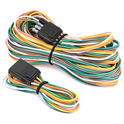 10039W 4 Pin Flat Trailer Wiring Harness Kit 18AWG 25Feet Male 4Feet Female Wishbone-Style Wiring Harness Extension