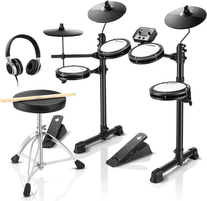 DED-80 Electronic Drum Set with 4 Quiet Mesh Pads, 180+ Sounds, 2 Pedals, Throne, Headphones, Sticks, and Melodics