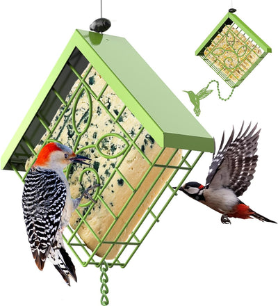 Suet Bird Feeder for Outside, Metal Suet Feeder for Outside Hanging, Single Suet Cake Capacity, Fruit and Suet Feeder