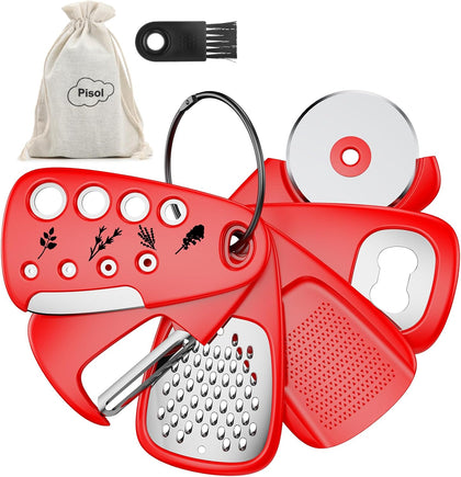 Kitchen Unique Gadgets Set 6 Pieces, Space Saving, Cheese Grater, Bottle Opener, Fruit Vegetable Peeler, Pizza