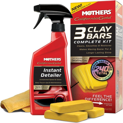 California Gold 3 Clay Bar Complete Kit, 3 80-gram Clay Bars + 16 oz. Instant Detailer + Microfiber Towel — Removes