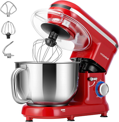 Stand Mixer, 6-Quart Tilt-Head Kitchen Mixer with Bowl, Red | 10 Speeds, Splash Guard, Dough Hook, Beater, Whisk, Egg