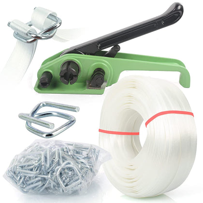 Heavy Duty Hand Pallet Strapping Banding Kit,3/4" x 320' Woven Cord Strapping