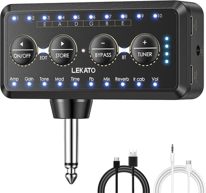 Micro Guitar Headphone Amp Bass Guitar Headphone Amplifier with Multi Effects - Amp Models, IR Loading, Tuner