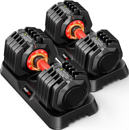 Adjustable Dumbbell Set Pair 25 lb or 50lb,10-in-1 Free Weight | 1-Second Dial Weight Adjustment,Space-Saving Design