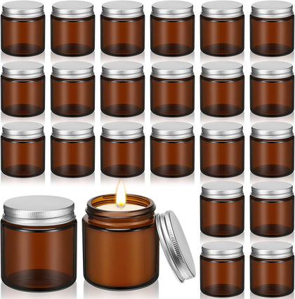 24 Pcs Glass Candle Jars with Lids Bulk, Round Empty Candle Container Tins, Dishwasher Safe and Leakproof DIY