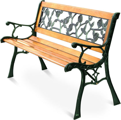 50'' Patio Park Garden Bench, Outdoor Furniture Rose Cast Iron | Porch Loveseat for 2 Person with Hardwood Frame and