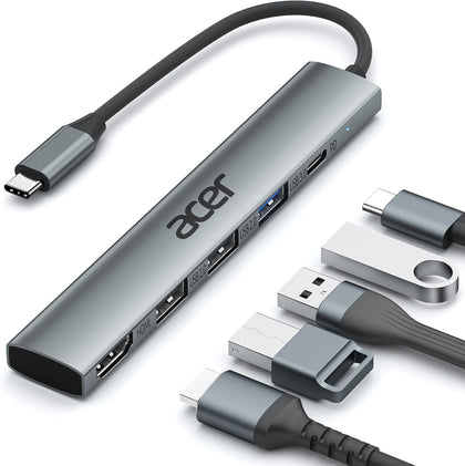 5 in 1 USB C Hub with 4K HDMI, 100W Power Delivery, 3 USB A Data Ports, USB C to HDMI Multiport Adapter for Laptop