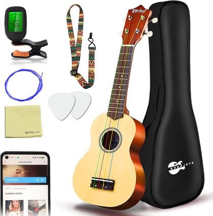 Soprano Ukulele Beginner Kit 21 Inch w/Free Online Lesson Gig Bag Tuner Picks Strap, Fast to Learn (Rainbow String)
