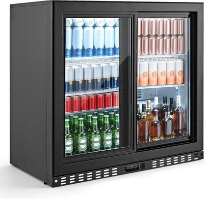Back Bar Cooler, 7.4 Cu. Ft Commercial Beverage Refrigerator, Under Counter Bar Fridge with 2 Sliding Doors, LED