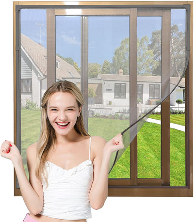 Adjustable DIY Magnetic Window Screen Max 60"x 48" Fits Any Size Smaller Gray Frame Fiberglass Mesh with Extra