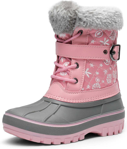 Girls Snow Waterproof Winter Boots | Warm Faux Fur Lined Outdoor Secure Grip Anti Slip Outsole Easy Wear Windproof