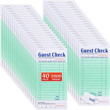 40 Pack Guest Check Pads, 2000 Orders Server Note Pads, Server Book