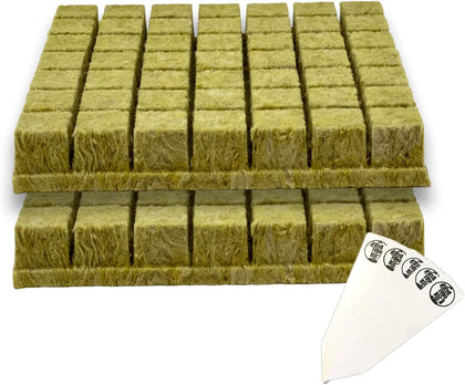 1.5" Grodan Rockwool Cubes for Seed Starter (98 Hydroponic Plugs) + The Hydroponic City Stakes