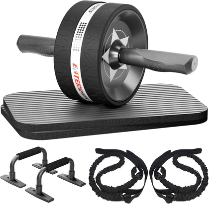 Ab Rollers Wheel Kit, Exercise Wheel Core Strength Training Abdominal Roller Set with Push Up Bars, Resistance Bands