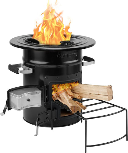 Wood Burning Rocket Stove, Portable Camping Stove, Black | Outdoor Cooking, Backpacking, RV and Survival, Essentials