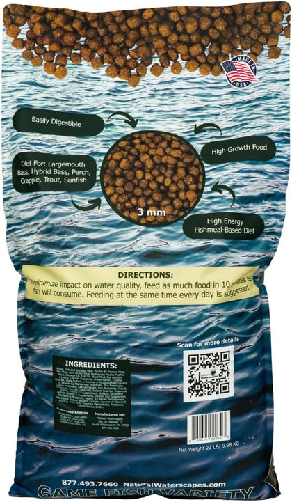 Game Fish Food Variety | Pond and Lake Fish Food Pellets | 22 lb Bag | Feed to Bass, Bluegill, Trout, Catfish