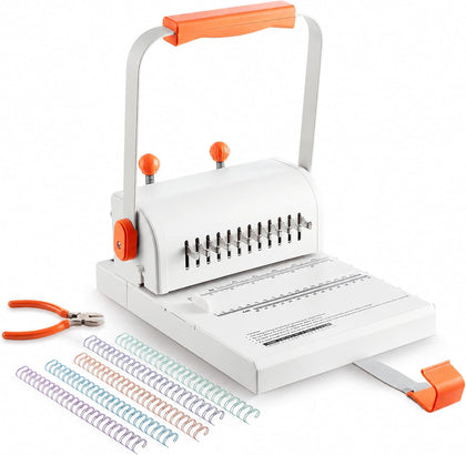Binding Machine Kit 2:1 Hole Pitch Book Binding Kit with 10PCS 5/8'' Wires and Plier, Manual Paper Punch Binder for