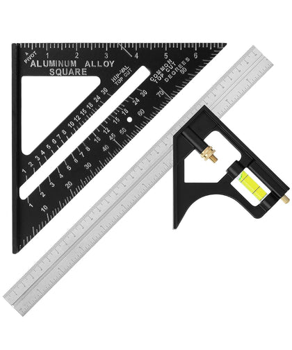 Rafter Square and Combination Square Tool Set, Black, 7" Square | 12" Aluminum Carpenter Square, Framing Square