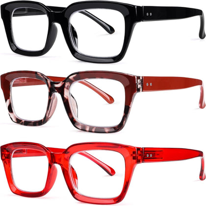 3 Pack Reading Glasses Blue Light Blocking Computer Spring Hinge Readers for Women Men