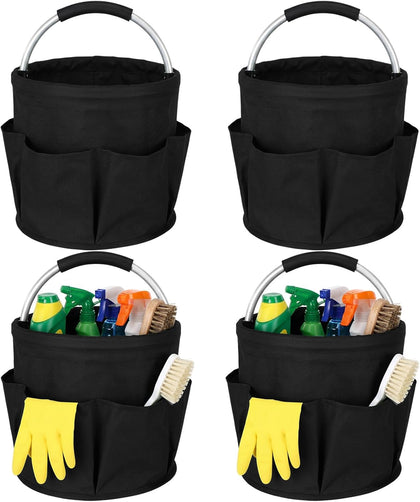 4 Pack Cleaning Caddy with Handle 17L Foldable Cleaning Supplies Organizer Oxford Cloth Storage Basket with 6 Pockets