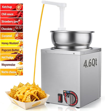 4.6Qt Nacho Cheese Sauce Dispenser Hot Fudge Warmer with Pump