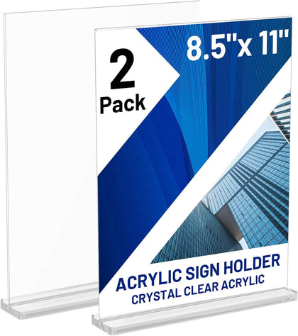 Acrylic Sign Holder 8.5 x 11 Inch Vertical T Shape Display Stand Double-Sided Desktop Clear Sign Holders Paper Holder
