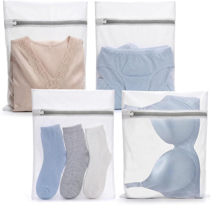 4Pcs Durable Fine Mesh Laundry Bags for Delicates 12 x 16 Inches | (4 Medium)