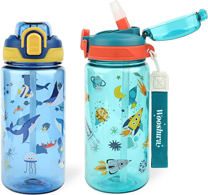Kids Water Bottle for School or Travel, 20 Oz Durable Plastic Water Bottle | Silicone Straw, Pop-Up Spout Cover, BPA